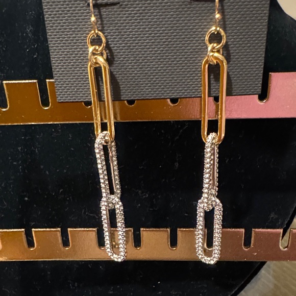 Vince Camuto Gold and Crystal Link Earrings - Picture 2 of 3
